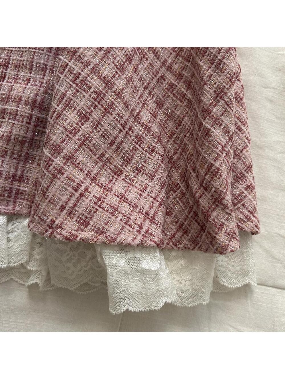 Ank Rouge Size XS Pink Tweed Lace Skater Skirt Himekaji Coquette Princess - Picture 5 of 8